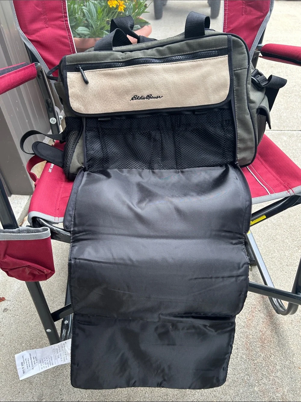 Eddie Bauer Olive and Tan Baby Changing Bag with Black Mat
